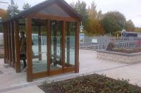 The new bus shelter (no really, it is for connecting buses) recently installed at Tweedbank, in use on 25 October 2015.<br><br>[John Yellowlees 25/10/2015]