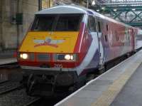 DVT 82205 on the rear of the 07.30 from Kings Cross after arrival at Edinburgh Waverley.  It bears a new 'Flying Scotsman' livery, matched by 91101 on the other end.<br><br>[Bill Roberton 27/10/2015]