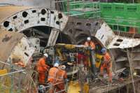 A close up of the upper half of the 'Fillie' the tunnel boring machine in the process of being dismantled at the northern bore of Farnworth Tunnel on 31 October 2015. Location access by kind permission of the owners.<br><br>[John McIntyre 31/10/2015]