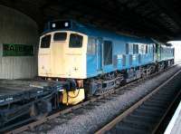 A pair of type 2s stabled in the trainshed at Boness on 24 January 2005. The locomotives are 25235 (nearest) and D7659. [See image 53534]<br><br>[John Furnevel 24/01/2005]