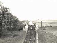 An up train at Brucklay on 16 May 1959 behind BR Standard class 4 2-6-0 no 76108.<br><br>[G H Robin collection by courtesy of the Mitchell Library, Glasgow 16/05/1959]