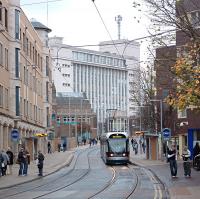 Driver training tram at Nottingham Trent University in 2003. The system opened on the 9th of March 2004.<br><br>[Ewan Crawford 01/12/2003]