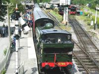 An early afternoon train boarding at Buckfastleigh on 4 June 2002 behind ex GWR 0-6-0PT no 5786. <br><br>[Ian Dinmore 04/06/2002]