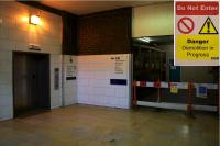 A surprise awaiting passengers taking the lift down to platform 9 at Queen Street on 19th November 2015 - demolition of the present station buildings appears to have started somewhat earlier than expected.<br><br>[Colin McDonald 19/11/2015]