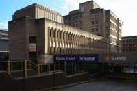 Scheduled for demolition in the redevelopment of Glasgow Queen Street are the current station management facilities building (centre) and the unloved Consort House (right).  <br><br>[Colin McDonald 19/11/2015]