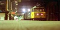 Glasgow, via Carstairs, 47 hauled train at Edinburgh Waverley in 1989.<br><br>[Ewan Crawford //1989]