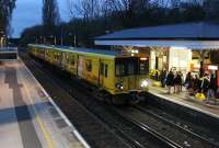 Dusk at Maghull and 508125 pulls up alongside the L&YR canopy with an Ormskirk to Liverpool Central service on 16th November 2015. It has just been announced that a new station, known as Maghull North, is to be constructed during 2017. <br><br>[Mark Bartlett 16/11/2015]