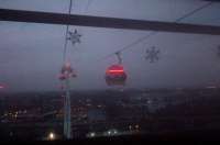 Looking to the Royal Docks from a festive Emirates Air Line. This cable car connects Emirates Greenwich Peninsula (near North Greenwich station) to Emirates Royal Docks (near Royal Victoria station).<br><br>[John Yellowlees 03/12/2015]