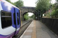 Looking back towards Manchester from the platform at Hadfield. This was once of course the Woodhead main line but is now a single track from the Dinting triangle. The Hunslet Class 323 units are the standard stock on the Glossop Hadfield services. <br><br>[Mark Bartlett 01/09/2015]