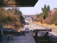 View north from the platform at Toddington in February 1983. The station has since been completely restored and is now part of the Gloucestershire Warwickshire Railway. [See image 36995] [Ref query 3360]<br><br>[Peter Todd 18/02/1983]