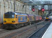 GBRf 92032 and DBS 67007 in the Klondyke siding at Waverley, along with a couple of ex-Virgin Trains Mk2s destined for Caledonian Sleeper service.<br><br>[Bill Roberton 08/12/2015]