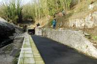 Ravenstor station in 2005 before restoration of the track. An inclined plane ran north from here to the Cromford and High Peak Railway. [See image 41082].<br><br>[Ewan Crawford 13/01/2005]