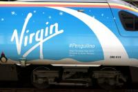 A close up of the <I>Penguilino</I> livery on 390013 at Manchester Piccadilly - with credit to the designer, 9 year old Amber Maxfield.<br><br>[John McIntyre 10/12/2015]