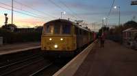 Freightliner class 86s No 86613+86614 work 4L81 from Coatbridge FLT - London Gateway FLT through Coatbridge Central station. <br><br>[Ken Browne 29/09/2015]