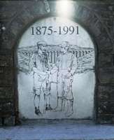 Commemorative plaque at the base of Ribblehead Viaduct near the right of way to Gunnerfleet. The shot was taken directly into the sun and it was impossible to avoid some flare at the top of the picture!<br><br>[Bill Jamieson 23/04/2015]