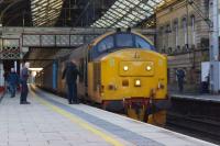 Having arrived at Preston from Carlisle via the Cumbrian Coast, 37401 'Mary <I>Queen of Scots</I> prepares to head north to Barrow with the 2C47 1004 service on 23 December 2015.<br><br>[John McIntyre 23/12/2015]