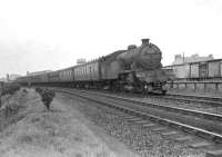 V1 2-6-2T 67603 eastbound past the site of Yorkhill station on 5 August 1957. The train is a Hyndland - Shettleston working. Little trace remains of the former station, which closed in April 1921. [Ref query 6341]<br><br>[G H Robin collection by courtesy of the Mitchell Library, Glasgow 05/08/1957]