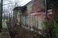 A north facing view of the west elevation of the locomotive shed at St Boswells and the Kelso branch platform.<br><br>[Ewan Crawford 26/12/2015]