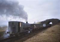 NCB No. 1 (Andrew Barclay 2368 of 1955) propelling uphill to Cairnhill Colliery approaching the A70 road bridge. The bridge has been obliterated during road re-alignment<br><br>[Bill Roberton //1974]