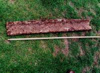 This original fish belly rail from the Ticknall Tramroad [see image 36668] came to light recently during renovation of a local building. I can't read the figures on the tape measure, but I think it was about 3 feet long.<br><br>[Ken Strachan /08/2010]