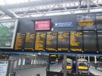 New year's day in Edinburgh and you can go anywhere you want - so long as it's in England. The leftmost train is showing, strangely, as 'Penzance and Depot'. This is perhaps catering for people who are celebrating too heavily and miss the terminus. Look, it only happened once.<br><br>[David Panton 01/01/2016]