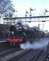 A very welcome return - 60103 'Flying Scotsman' at Bury Bolton Street on the East Lancashire Railway prior to it's first public test run to Heywood following its lengthy restoration at Ian Riley Engineering (See news item).  Mr Riley's Black 5 45407 was coupled inside the train in support. <br><br>[Dennis Langley 08/01/2016]