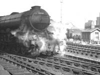 Shrouded in steam. A3 Pacific 60038 <I>Firdaussi</I> awaiting departure time with a train at the west end of Newcastle Central. Thought to have been taken in the latter part of 1959.<br><br>[K A Gray //1959]