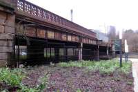 From the access to 'West Village', showing the full length of the Benalder Street bridge over the station throat. Nearest, the loading bank and goods yard and  further over the passenger lines above which can be see the new railings across where the station building stood.<br><br>[Colin Miller 06/01/2016]