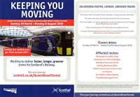 This flyer was being handed out to passengers at Queen Street today. It warns of the upcoming closure of the high level station, from the 20th of March to the re-opening on the 8th of of August, in connection with electrification and renewals in the Cowlairs Tunnel. Services will be diverted to low level Queen Street or Glasgow Central. ScotRail have a <a href='http://www.scotrail.co.uk/QueenStreetTunnel' target='External'>web page</a> with further details.<br><br>
Interesting times ahead for contractors, passengers, ScotRail staff and enthusiasts.<br><br>[Ewan Crawford Collection 13/01/2016]