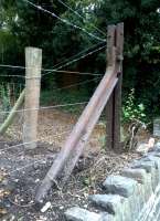 They're a bit keen on bridge rails down Somerset way [see image 53123]. These fine examples (there are at least four posts) hold up a fence near the new footbridge at Shockerwick.<br><br>[Ken Strachan 10/10/2015]
