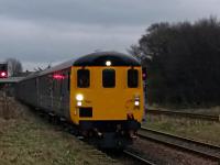 The 14 35 Carlisle to Barrow in Furness loco hauled (actually propelled) Northern train approaching Maryport station on Monday 4th January 2016.<br><br>[Brian Smith 04/01/2016]