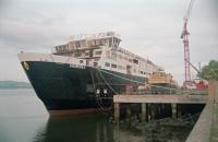 MV Hebrides (III) being fitted out at Ferguson's Shipyard in 2000. She entered service the following year with Caledonian MacBrayne. In summer she usually operates the Uig to Tarbert (Harris) and Uig to Lochmaddy (North Uist) service.<br><br>[Ewan Crawford //2000]