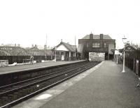 Platform view at Yoker in October 1957, looking south east towards Glasgow city centre. The station carried the suffix 'High' at that time but reverted to plain Yoker in 1965.   <br><br>[G H Robin collection by courtesy of the Mitchell Library, Glasgow 28/10/1957]