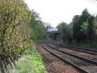 View to the east (Up) from 2m 1550y showing OB 14 Blackford Avenue with the access point just out of view on the right. The Down line is still jointed rail whereas the Up line was CWR.<br>
<br>
[See image 36196] for a view of the station in 1971.<br>
<br><br>[Charlie Niven 25/04/2002]