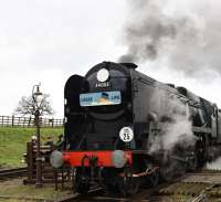 34053 Sir Keith Park. Rebuilt Bulleid Battle of Britain 4-6-2, on loan from the Severn Valley Rly.<br><br>[Peter Todd 29/01/2016]