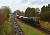 Stanier LMS 8F 2-8-0 48624 arrives at Quorn.<br><br>[Peter Todd 29/01/2016]