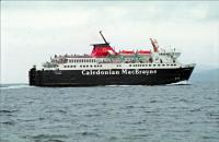 MV Isle of Mull passing Lady's Rock, at the south end of Lismore, en route from Craignure to Oban.<br><br>
Isle of Mull was brand new, having only just been brought into use on that route in 1988 taking over from MV Caledonia. She remains in operation on the same route to the present (2016).<br><br>
As pointed out by Colin Miller - this is her in her original state, before being extended by 20 feet in the late 1980s. [See image 54190] for a view of her after lengthening.<br><br>[Ewan Crawford //1988]