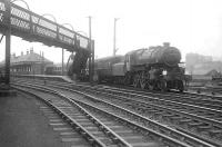 Ivatt Mogul 43134 leaving Cowlairs station on 26 April 1952 with a train from the Fife coast.<br><br>[G H Robin collection by courtesy of the Mitchell Library, Glasgow 26/04/1952]