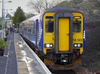 156 503 in the bay platform at Barrhead with the 14.57 to Glasgow Central.<br><br>[Bill Roberton
 09/02/2016]