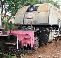 That is some spotlight!<br><br>
The spotlight is mounted on the front of the forward water tank of East African Railways no. 5930 'Mount Shengena'.<br><br>[Alistair MacKenzie 17/03/2004]