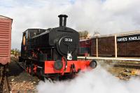 Barclay 0-6-0ST 'Swordfish' seen moving in the Hayes Knoll engine shed yard.<br><br>[Peter Todd 07/02/2016]