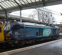 'Hornet' topping and tailing the track measurement train through Ayr.<br><br>[John Yellowlees 16/02/2016]