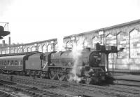 Jubilee no 45684 <I>Jutland</I>, off Liverpool's Bank Hall shed, with the combined 2pm ex-Glasgow Central/2.5pm ex-Edinburgh Princes Street preparing to leave Carlisle on a fine and sunny Saturday 7 August 1965. The combined train contains through coaches for Liverpool and Manchester.<br><br>[K A Gray 07/08/1965]