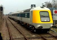 Another 'if only'  [see image 53774]. This is the prototype HST power car 41001, arriving at Rushcliffe Halt to pick up passengers from a BLS DMU charter. Could HST's have saved the GC? Discuss.<br><br>[Ken Strachan 27/02/2016]