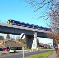 ScotRail 158739 crossing Hardengreen Viaduct with the 1045 Tweedbank - Edinburgh Waverley on 28 February 2016.  <br><br>[John Furnevel 28/02/2016]