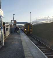 158721, on a Borders Railway service heading towards Edinburgh, slows for the Eskbank stop on the late afternoon of Sunday 28th February 2016.<br><br>[John Yellowlees 28/02/2016]