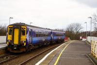 The 1300hrs service to Ayr, formed by 156512, leaves Girvan on 25th February 2016.<br><br>[Colin Miller 25/02/2016]