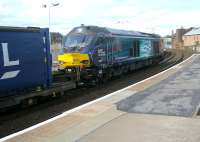 DRS 68001 <I>Evolution</I> heads North out of Arbroath with the afternoon Grangemouth-Aberdeen Intermodal on 3 March 2016.<br><br>[Sandy Steele 03/03/2016]