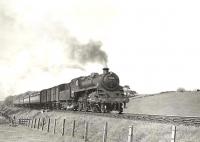Standard class 4 2-6-0 76108 approaching Maud on 15 May 1959 with an up train. <br><br>[G H Robin collection by courtesy of the Mitchell Library, Glasgow 15/05/1959]