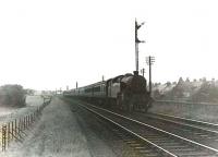 Fairburn tank 42196 about to pass over Belmont Road level crossing on the southern approach to Ayr station on 17 October 1959 with a Girvan - Glasgow train. [Ref query 14964] <br><br>[G H Robin collection by courtesy of the Mitchell Library, Glasgow 17/10/1959]